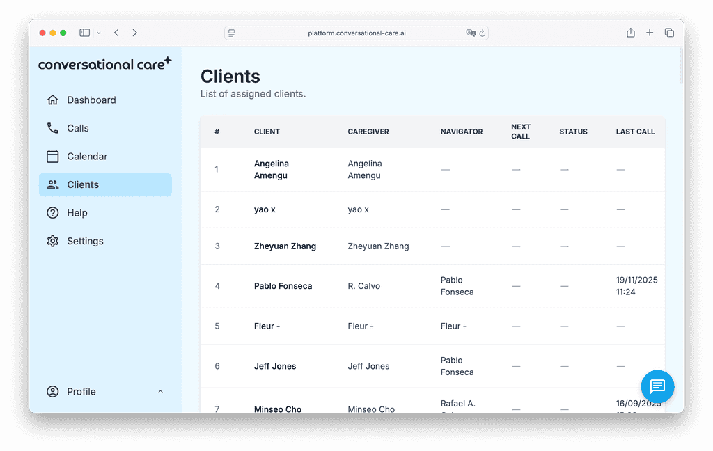 Client and task management screen